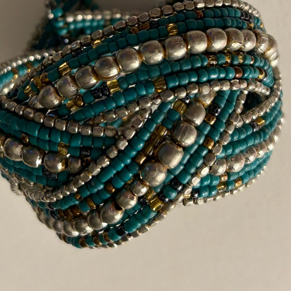 Add 1💰FREE/bundle Cuff Bracelet hand-crafted w turquoise gold, silver seed beads